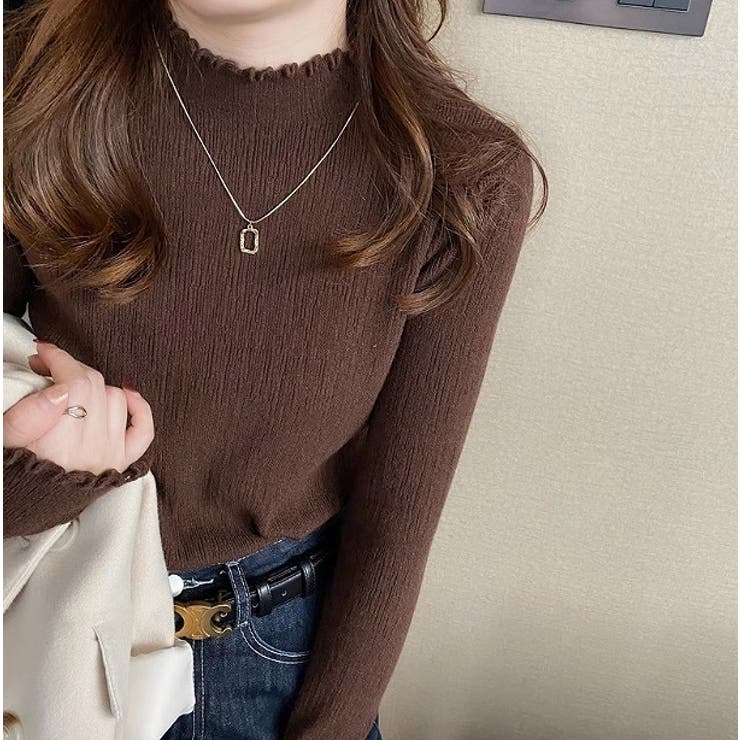 ブラウン | デザインハーフネック無地ニットトップス | Ulysses