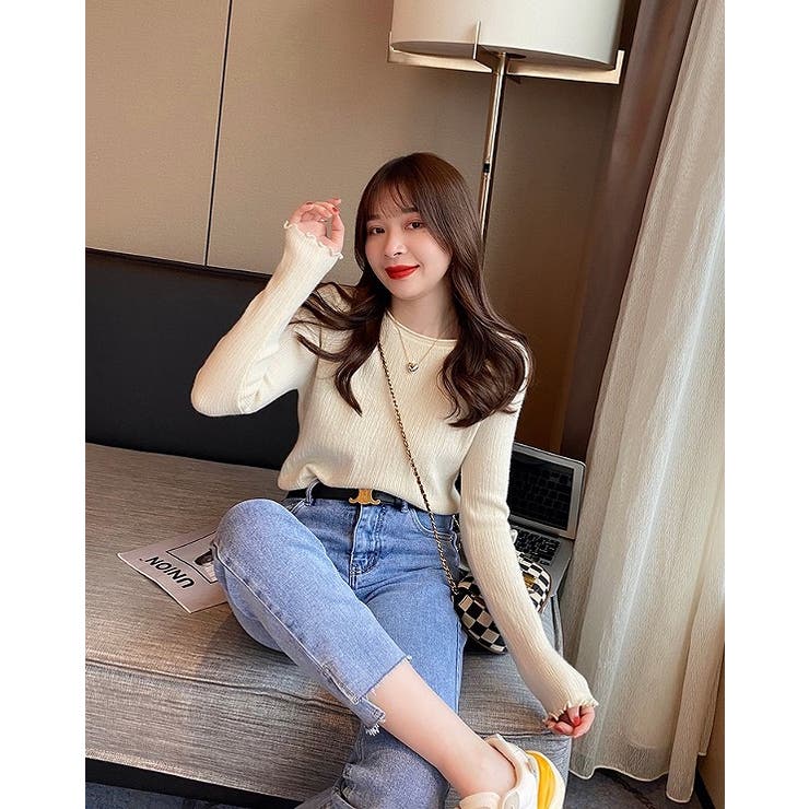 デザインクルーネック無地トップス | Ulysses | 詳細画像1 