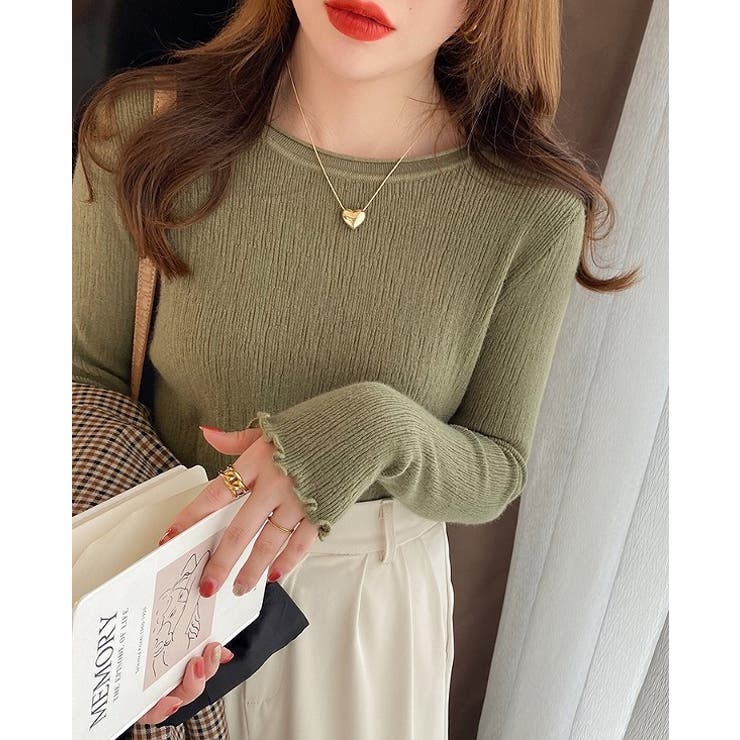 グリーン | デザインクルーネック無地トップス | Ulysses