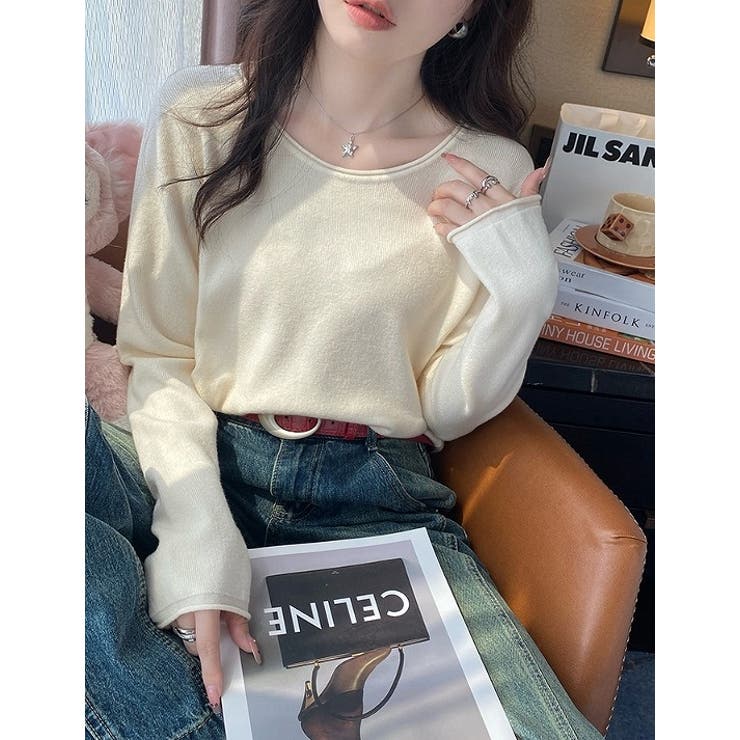 クルーネック無地長袖ニットトップス | Ulysses | 詳細画像2 