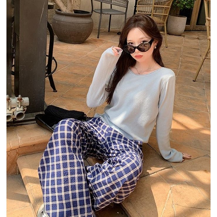 グレー | クルーネック無地長袖ニットトップス | Ulysses