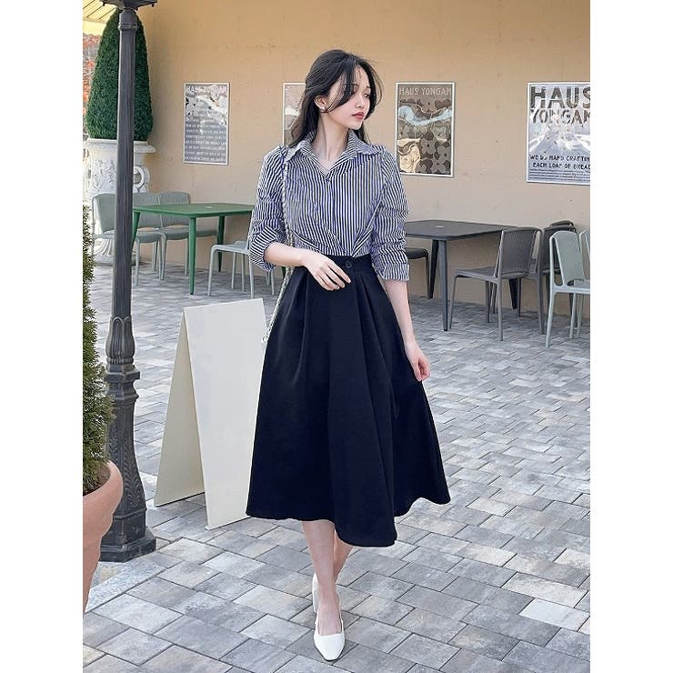 ブルー | Vネック配色シャツワンピース | Ulysses