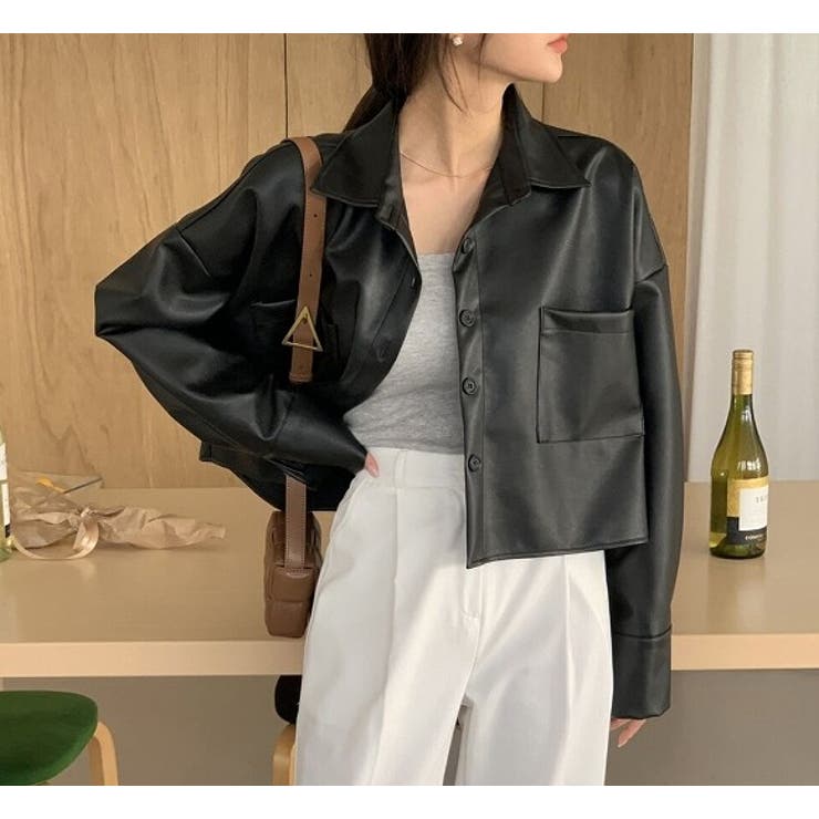 襟付きシングルブレストポケット付きPUジャケット | Ulysses | 詳細画像1 