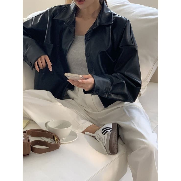 襟付きシングルブレストポケット付きPUジャケット | Ulysses | 詳細画像2 