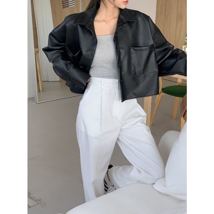 襟付きシングルブレストポケット付きPUジャケット | Ulysses | 詳細画像3 