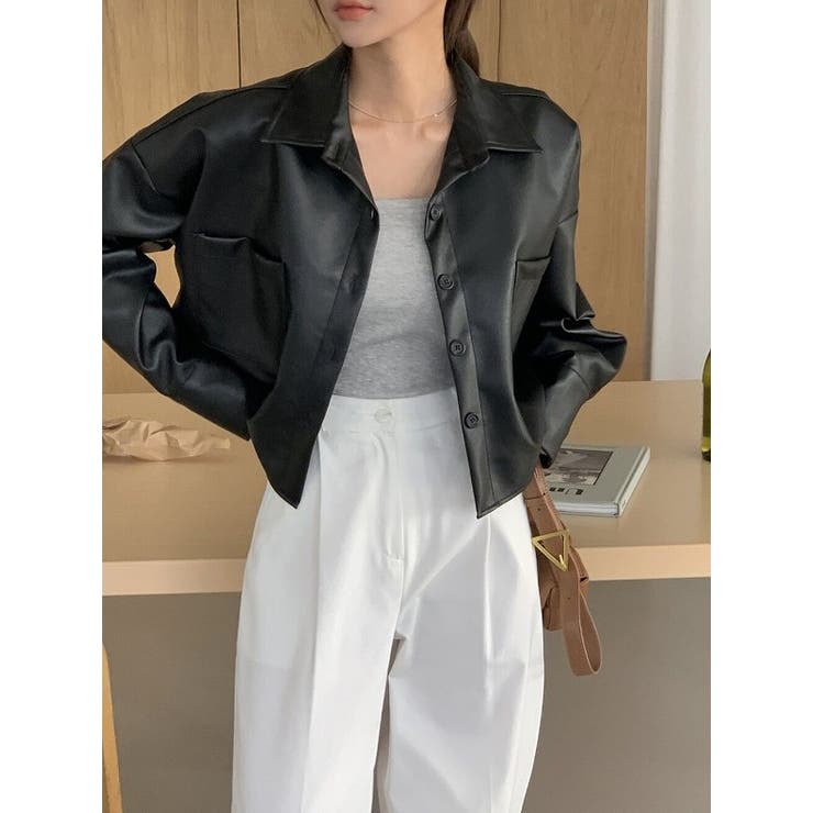 襟付きシングルブレストポケット付きPUジャケット | Ulysses | 詳細画像4 