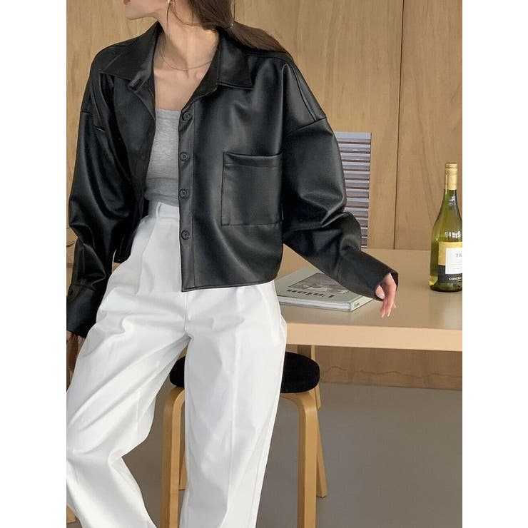 ブラック | 襟付きシングルブレストポケット付きPUジャケット | Ulysses