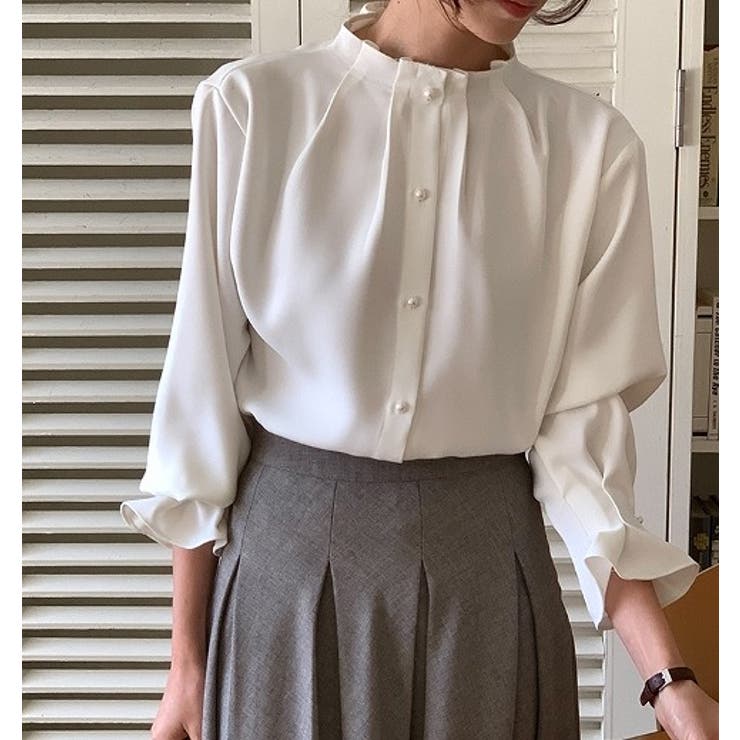 ハーフネックシングルブレストフレア袖無地トップス | Ulysses | 詳細画像1 