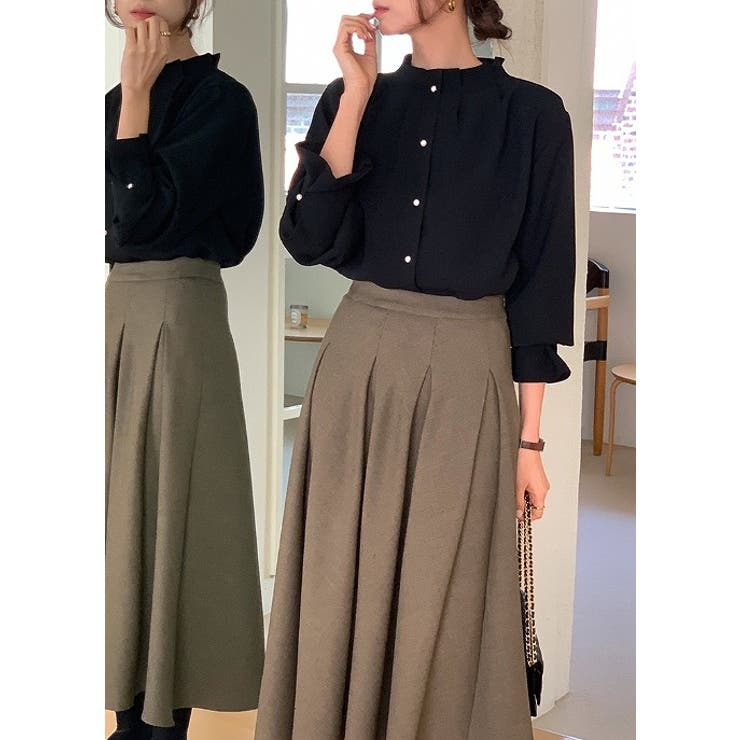 ハーフネックシングルブレストフレア袖無地トップス | Ulysses | 詳細画像6 