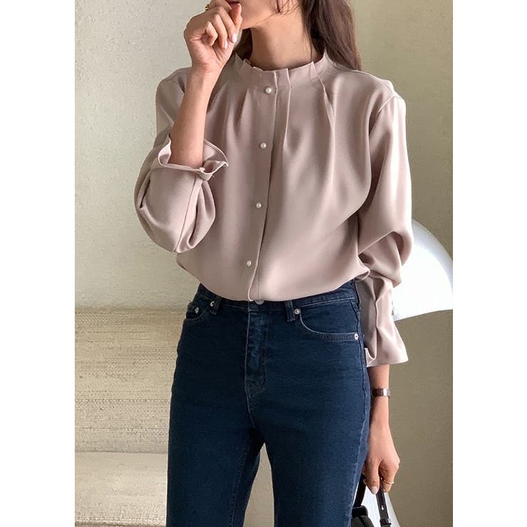 ライトパープル | ハーフネックシングルブレストフレア袖無地トップス | Ulysses