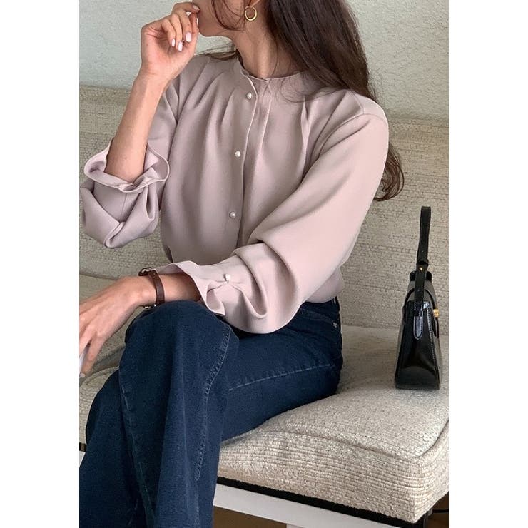 ハーフネックシングルブレストフレア袖無地トップス | Ulysses | 詳細画像7 