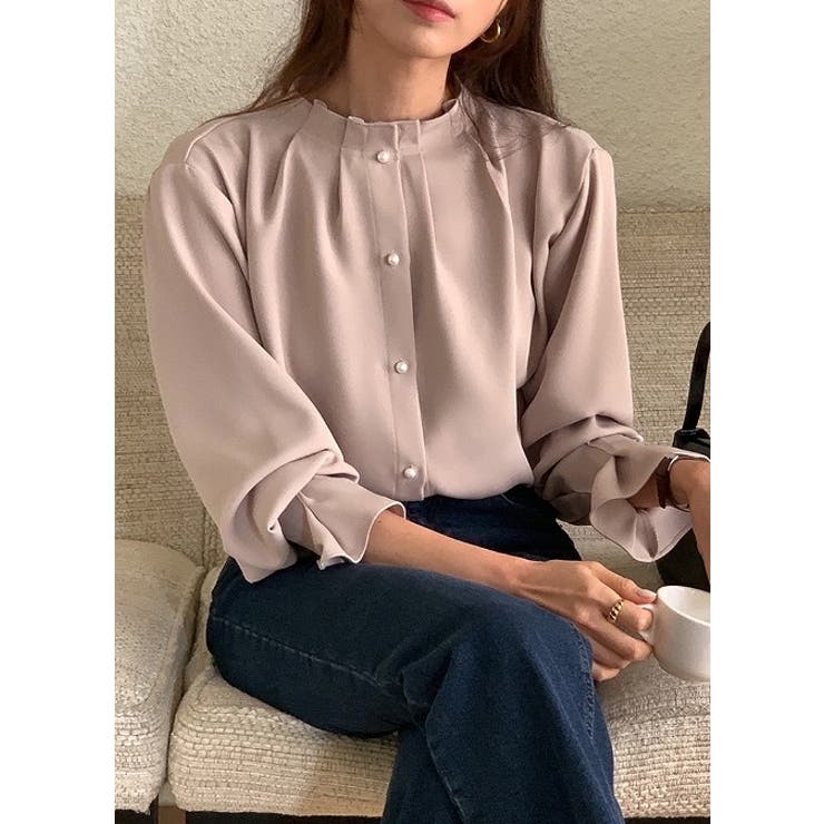 ハーフネックシングルブレストフレア袖無地トップス | Ulysses | 詳細画像8 