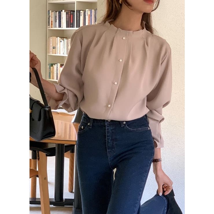 ハーフネックシングルブレストフレア袖無地トップス | Ulysses | 詳細画像9 