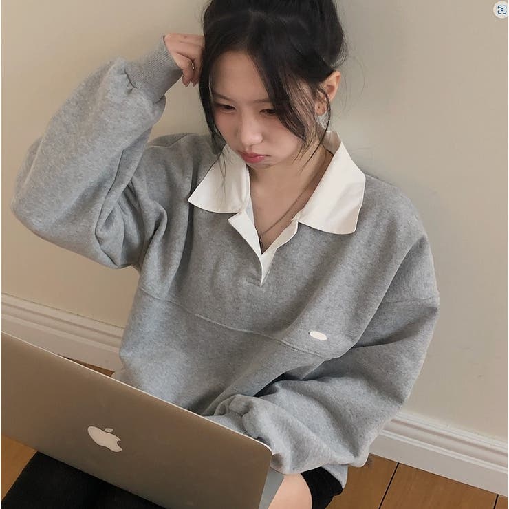 襟付き配色長袖トレーナー | Ulysses | 詳細画像1 