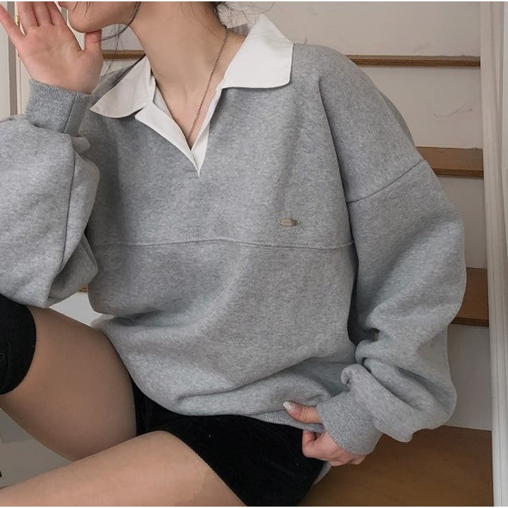 グレー | 襟付き配色長袖トレーナー | Ulysses