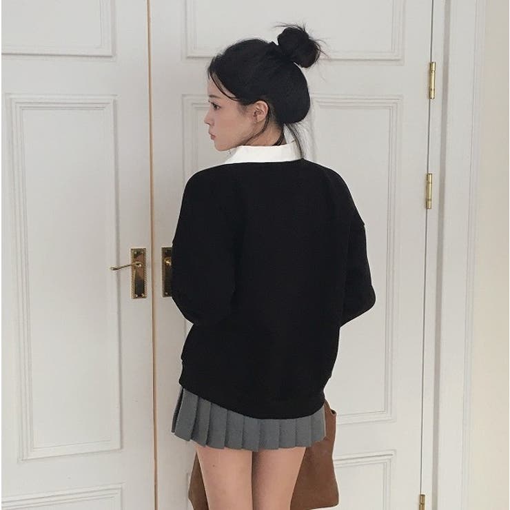 ブラック | 襟付き配色長袖トレーナー | Ulysses