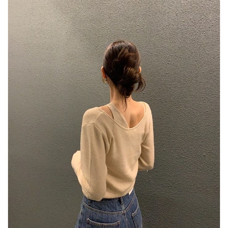 レイヤード風リボン無地ニットトップス | Ulysses | 詳細画像2 