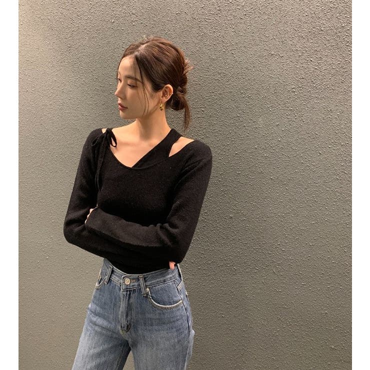 レイヤード風リボン無地ニットトップス | Ulysses | 詳細画像7 