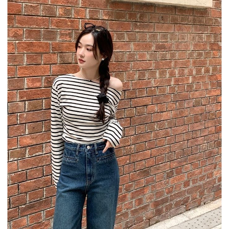 ボートネックオフショルボーダー配色トップス | Ulysses | 詳細画像1 