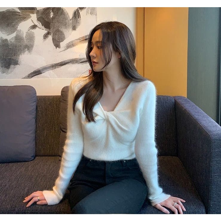 デザインVネック無地ニットトップス | Ulysses | 詳細画像2 