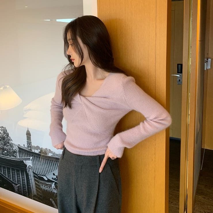 デザインVネック無地ニットトップス | Ulysses | 詳細画像6 