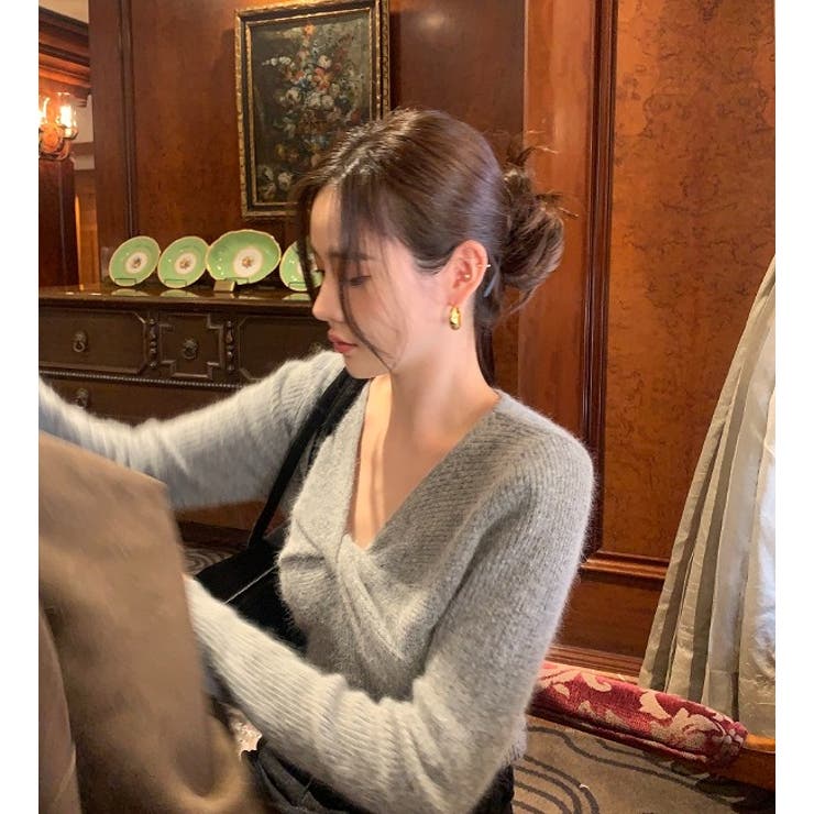 デザインVネック無地ニットトップス | Ulysses | 詳細画像7 