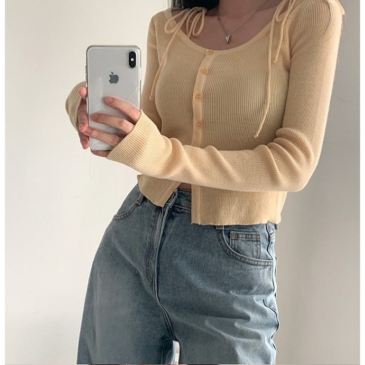 クルーネックリボンタイシングルブレスト無地ニットトップス | Ulysses | 詳細画像2 