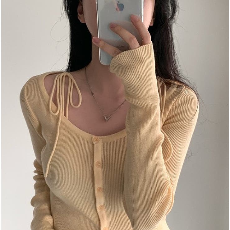 クルーネックリボンタイシングルブレスト無地ニットトップス | Ulysses | 詳細画像3 