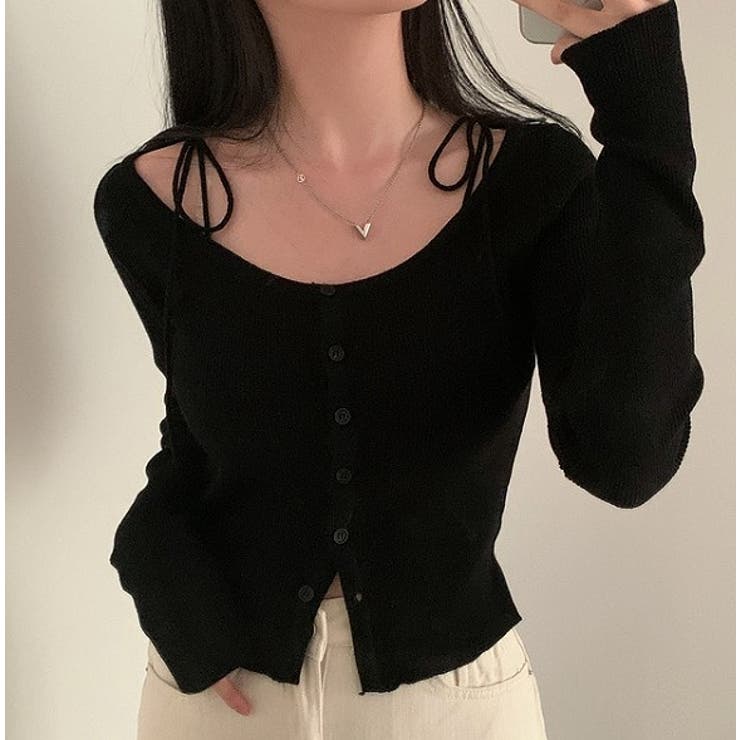 クルーネックリボンタイシングルブレスト無地ニットトップス | Ulysses | 詳細画像4 