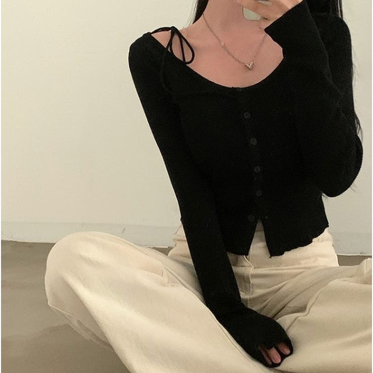 クルーネックリボンタイシングルブレスト無地ニットトップス | Ulysses | 詳細画像5 