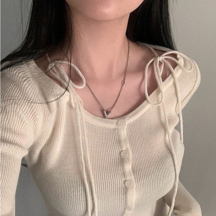 クルーネックリボンタイシングルブレスト無地ニットトップス | Ulysses | 詳細画像8 