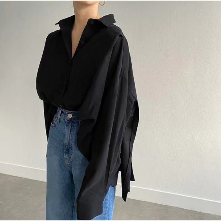 ブラック | 襟付きシングルブレスト無地シャツ | Ulysses