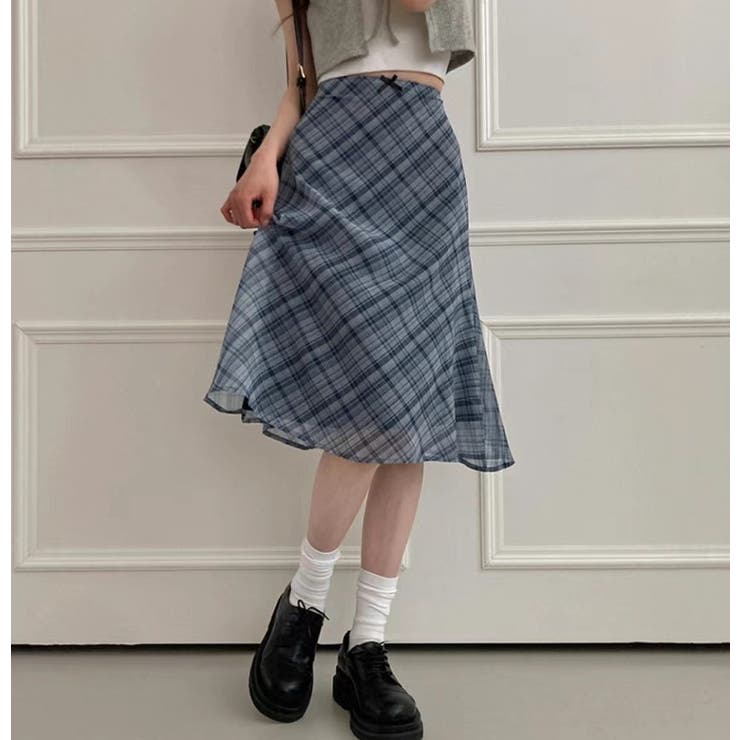 ハイウエストリボンタイチェック柄チュールスカート | Ulysses | 詳細画像1 