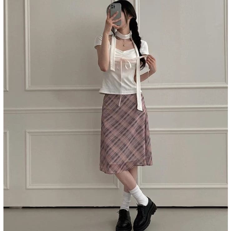 ハイウエストリボンタイチェック柄チュールスカート | Ulysses | 詳細画像5 