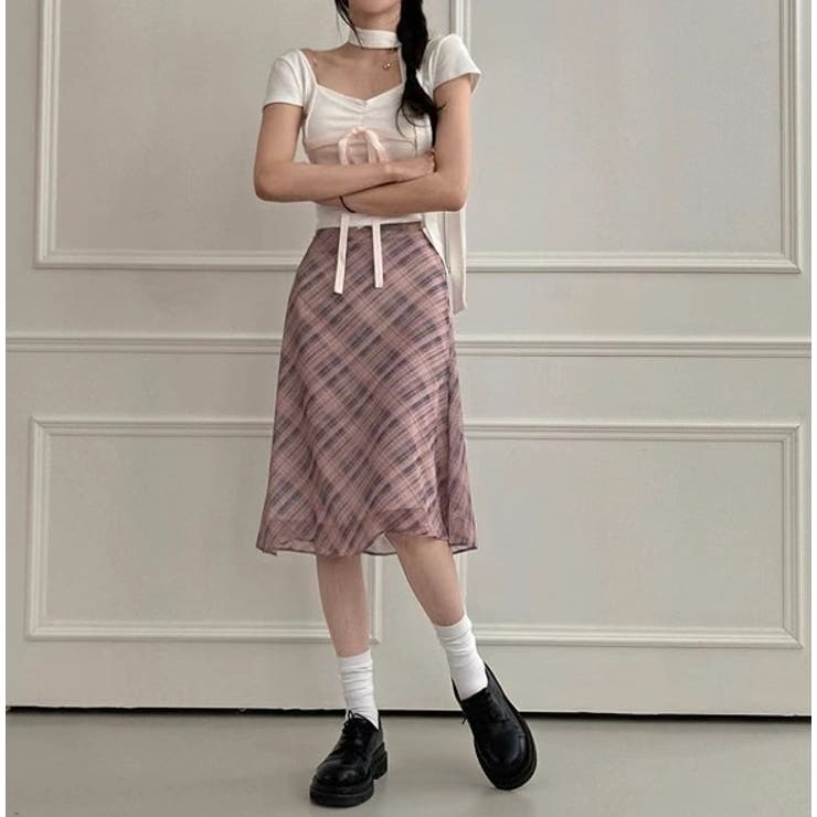 ハイウエストリボンタイチェック柄チュールスカート | Ulysses | 詳細画像6 