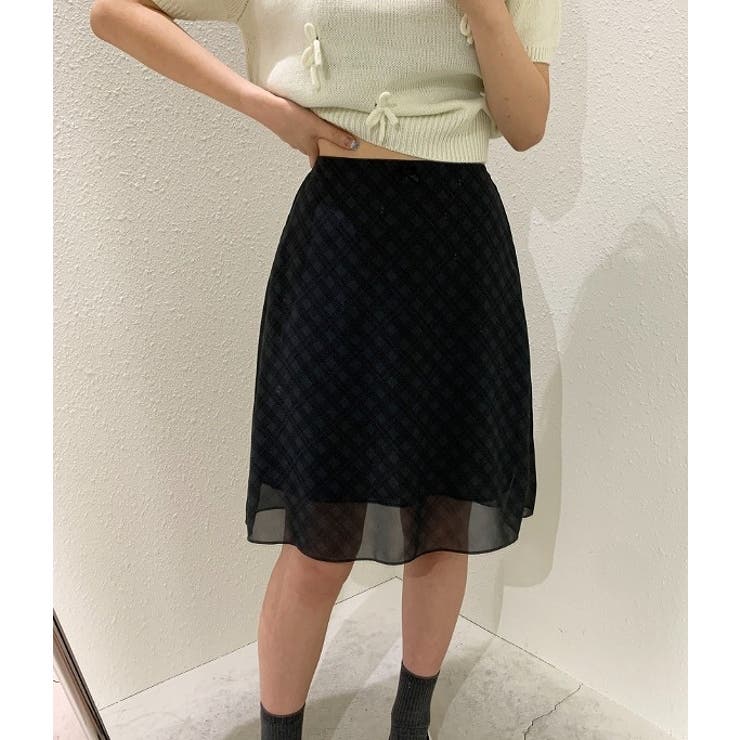 ブラック | ハイウエストチェック柄チュールスカート | Ulysses