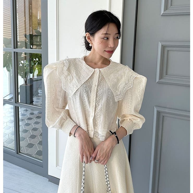 襟付きレースシングルブレスト無地トップス | Ulysses | 詳細画像1 