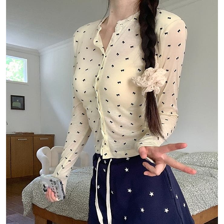 ライトイエロー | ハーフネックシングルブレスト花柄トップス | Ulysses