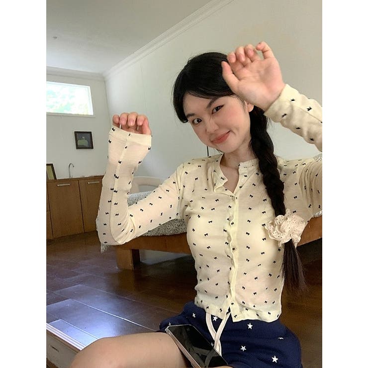 ハーフネックシングルブレスト花柄トップス | Ulysses | 詳細画像1 