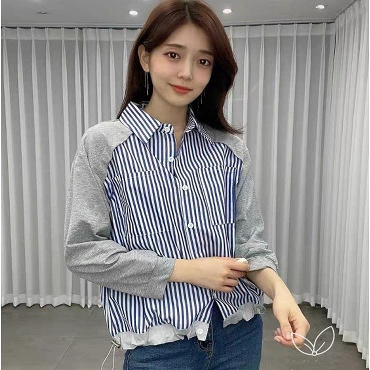 襟付きシングルブレストポケット付き配色ストライプシャツ | Ulysses | 詳細画像1 