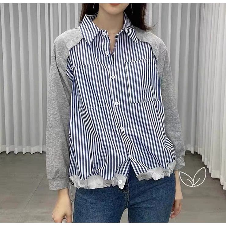 グレー | 襟付きシングルブレストポケット付き配色ストライプシャツ | Ulysses