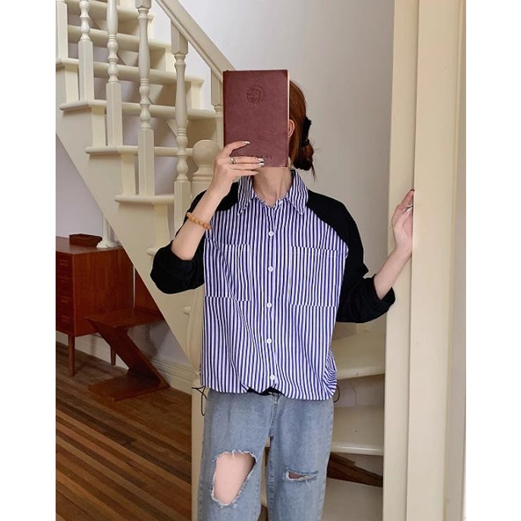 襟付きシングルブレストポケット付き配色ストライプシャツ | Ulysses | 詳細画像6 