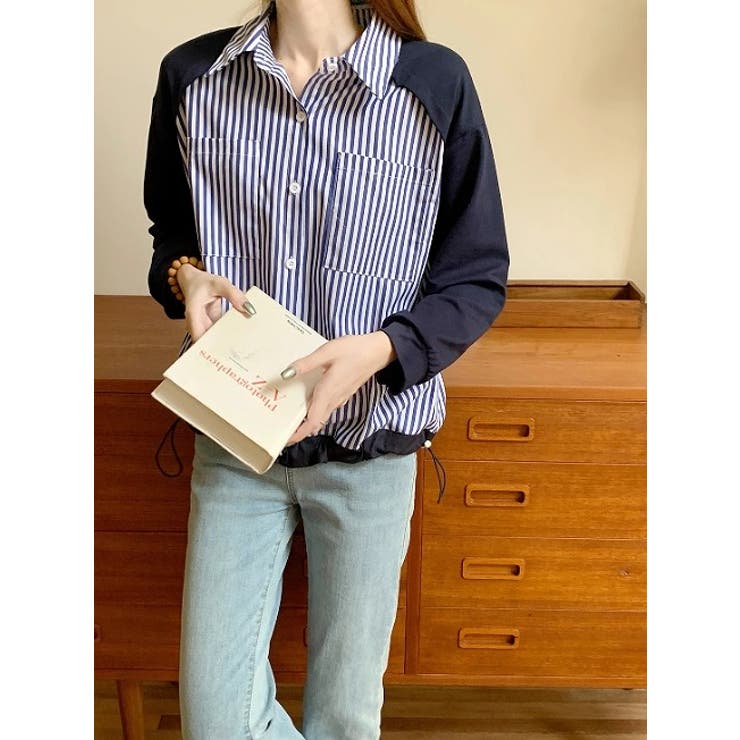 襟付きシングルブレストポケット付き配色ストライプシャツ | Ulysses | 詳細画像8 