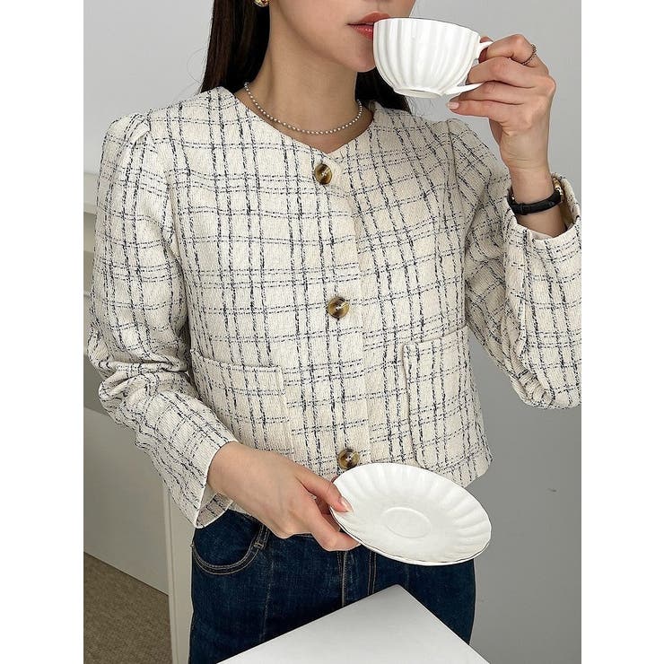 クルーネックシングルブレストチェック柄ジャケット | Ulysses | 詳細画像2 