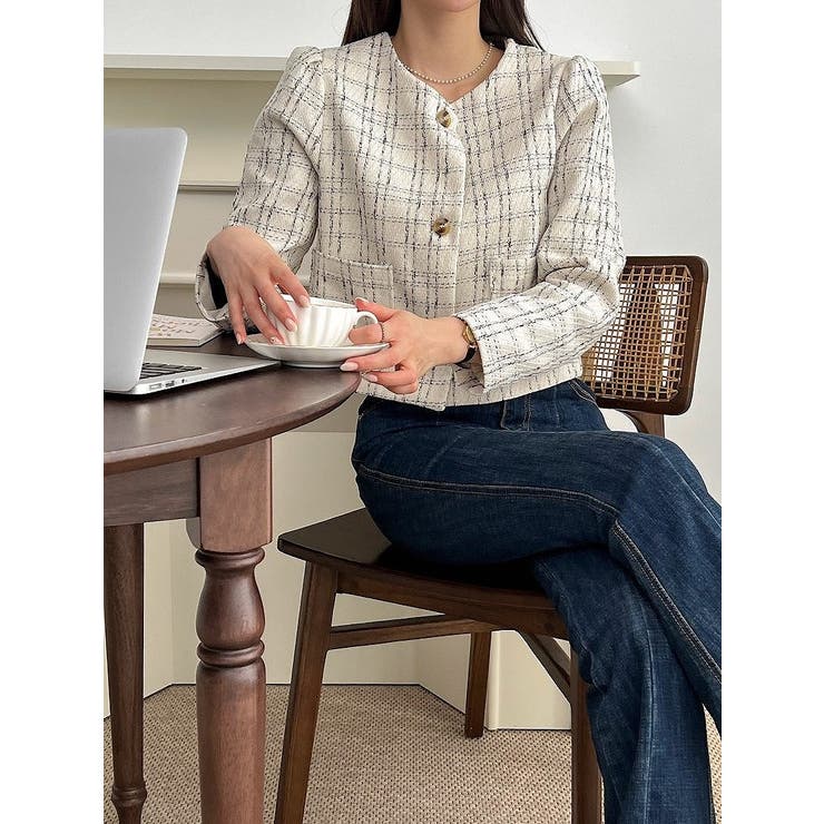 クルーネックシングルブレストチェック柄ジャケット | Ulysses | 詳細画像3 