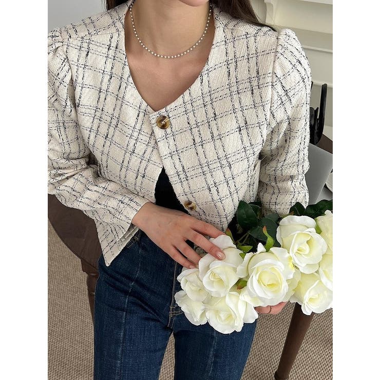 クルーネックシングルブレストチェック柄ジャケット | Ulysses | 詳細画像4 