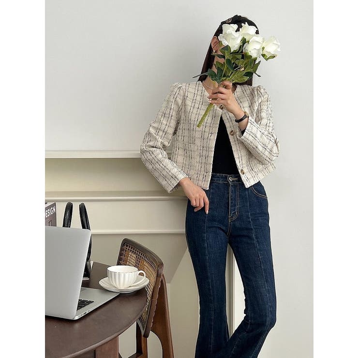 クルーネックシングルブレストチェック柄ジャケット | Ulysses | 詳細画像7 