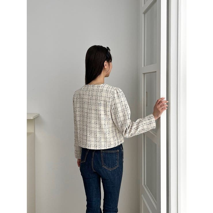 クルーネックシングルブレストチェック柄ジャケット | Ulysses | 詳細画像9 