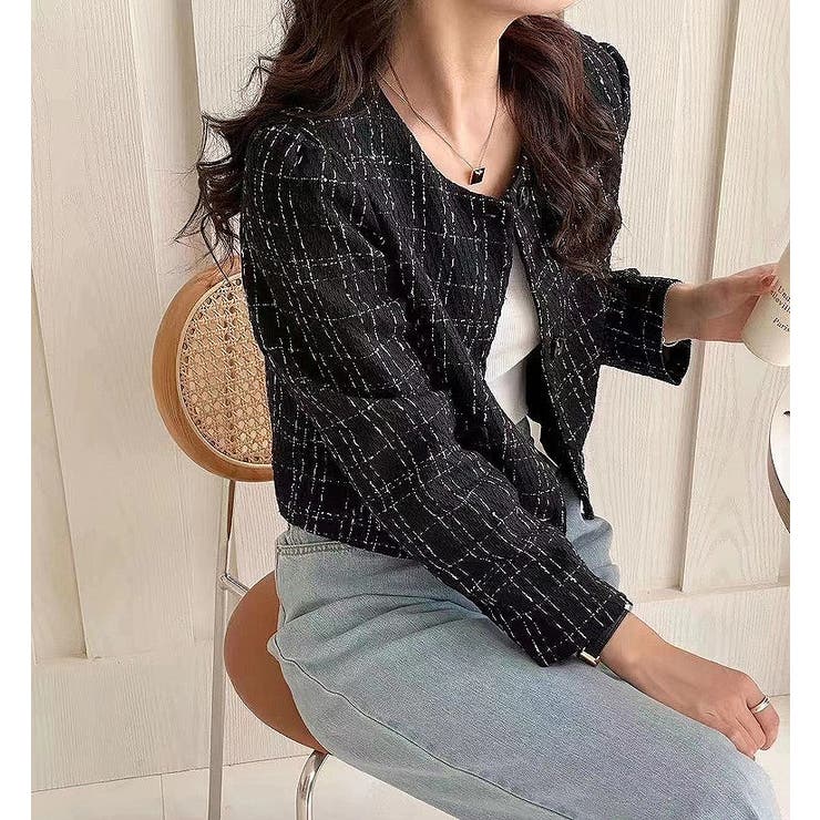 クルーネックシングルブレストチェック柄ジャケット | Ulysses | 詳細画像10 