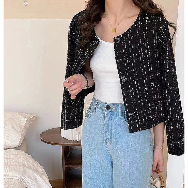 クルーネックシングルブレストチェック柄ジャケット | Ulysses | 詳細画像11 